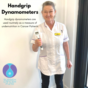 Mhairi Donald Consultant Dietitian with one of the Handgrip Dynamometers.